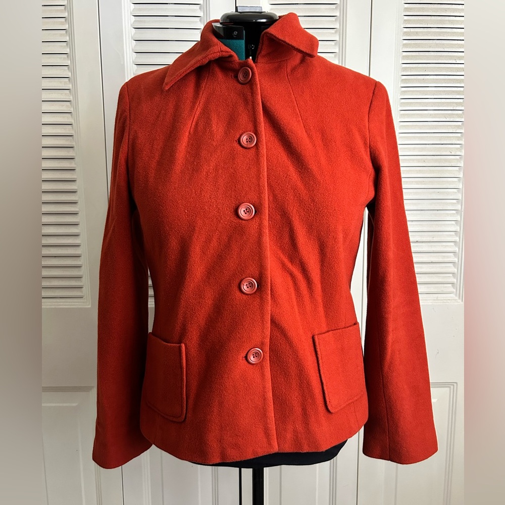 Harvé Benard Red Wool Cashmere Blend Jacket Women’s Size 12 Button Front Coat